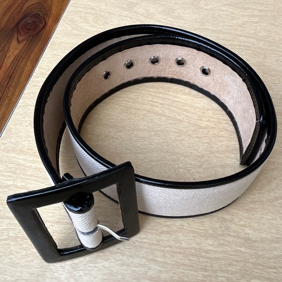 Oscar De La Renta Wm’s Wide Canvas Patent Black Leather Belt Sz XS/XXS main image 8